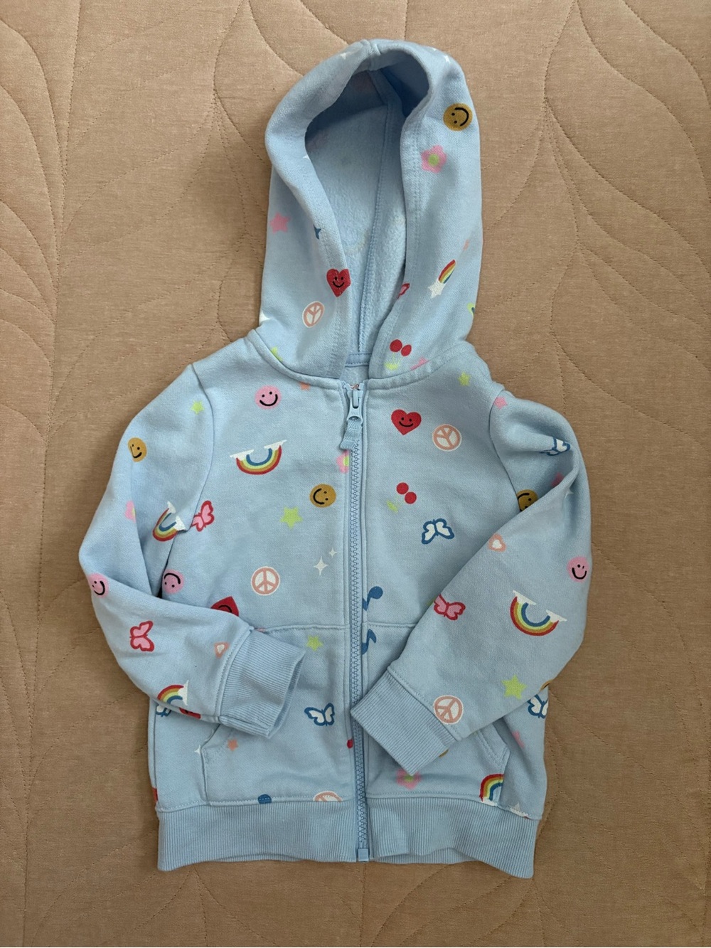 Cat & Jack Light Blue Hooded Zip Sweatshirt with Rainbow & Emoji Motifs